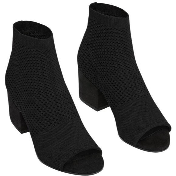 Eileen Fisher Croft Stretch Knit Open Toe Booties Black 8.5 New with Box - Picture 1 of 9